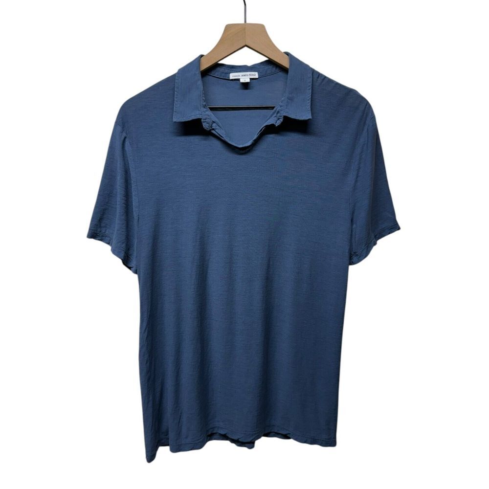 Standard James Perse Shirt Womens Sz 0‎ Cotton Jersey Polo Blue Short Sleeve